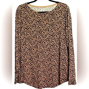 MAURICES 24/7 Black/Brown/Tan Animal Print Tee w/Ruffle Cuffs, Sz Large, GUC.